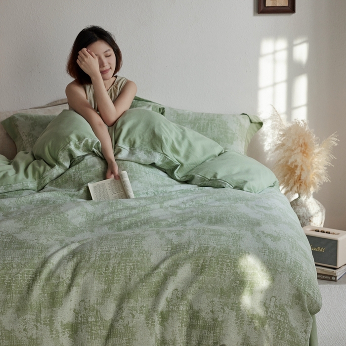 91家纺网 家纺一手货源 找家纺 梦享生活家居 2025新款双层纱四件套星河系列 星河-绿