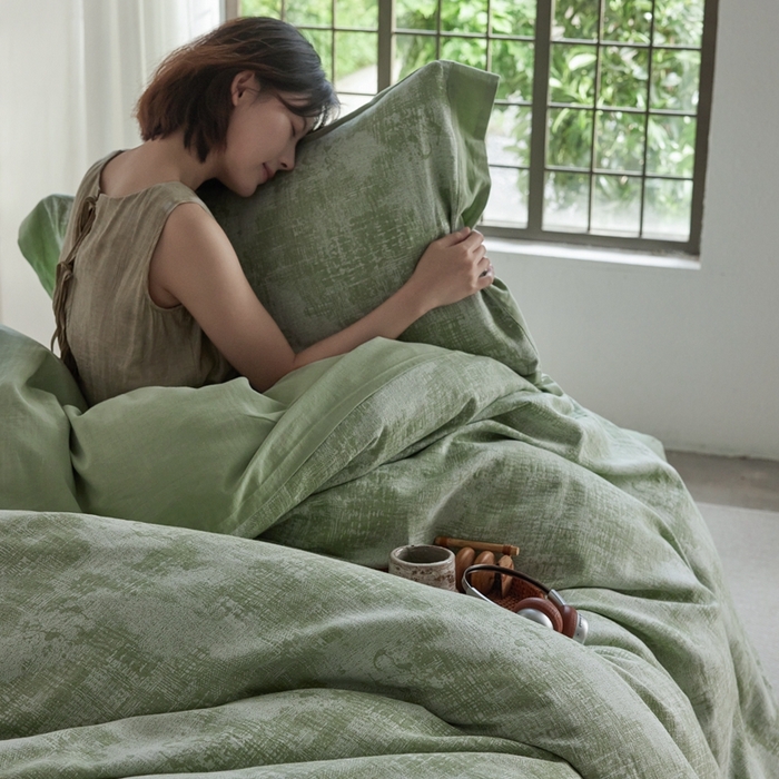 91家纺网 家纺一手货源 找家纺 梦享生活家居 2025新款双层纱四件套星河系列 星河-绿