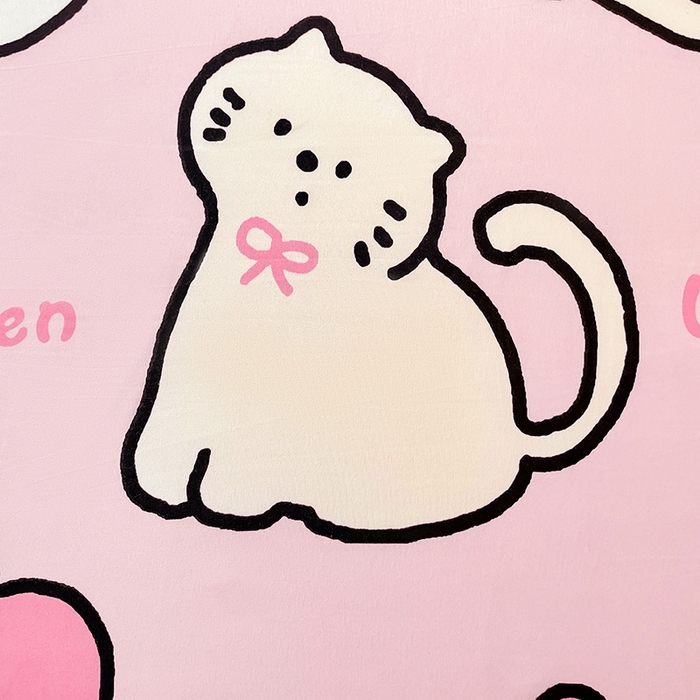 91家纺网 家纺一手货源 找家纺 花伞家居 2025新款学生床加厚磨毛印花单品单床笠单床单 粉色小猫