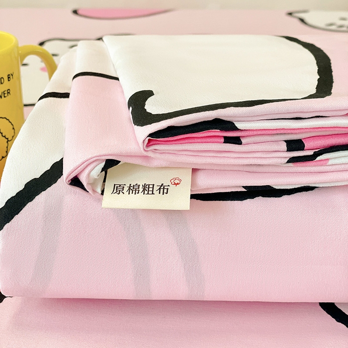 91家纺网 家纺一手货源 找家纺 花伞家居 2025新款学生床加厚磨毛印花单品单床笠单床单 粉色小猫
