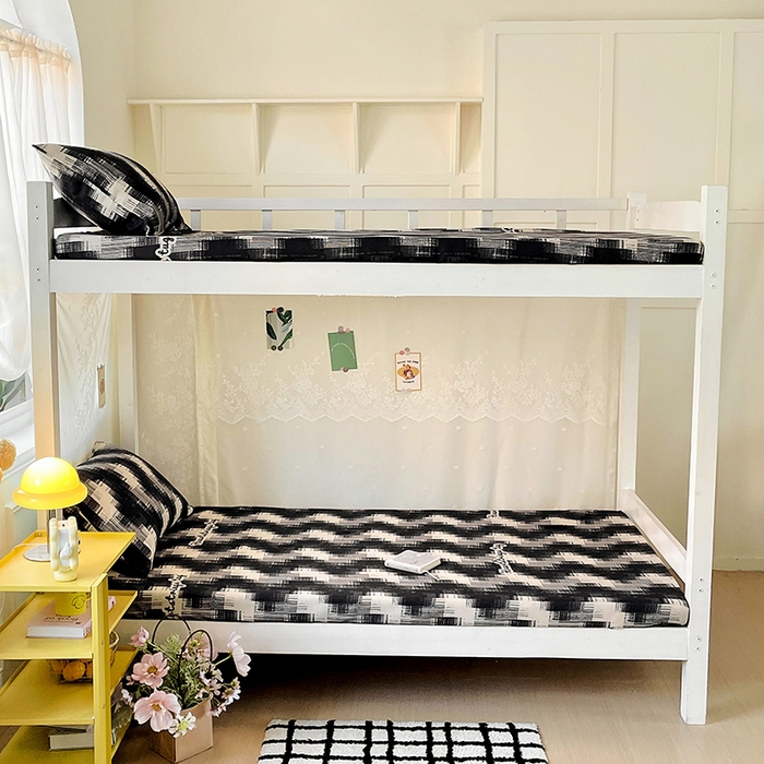 91家纺网 家纺一手货源 找家纺 花伞家居 2025新款学生床加厚磨毛印花单品单床笠单床单 简约波浪