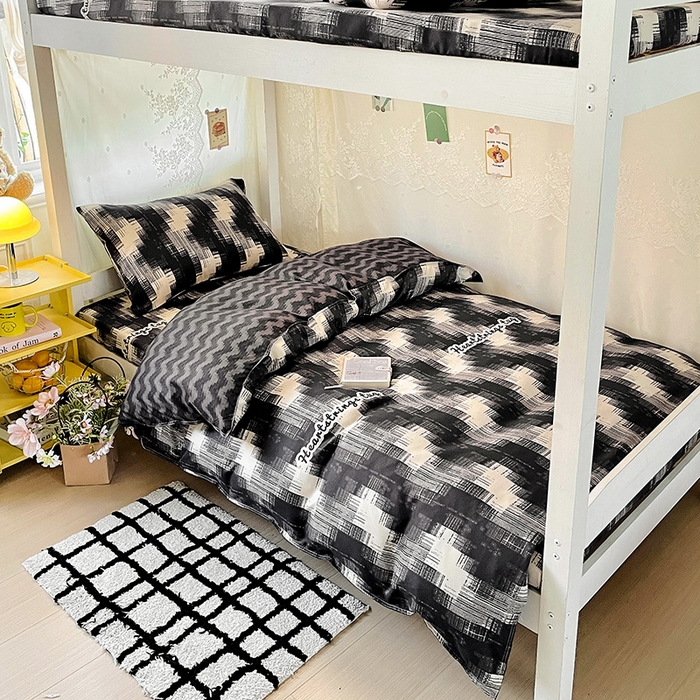 91家纺网 家纺一手货源 找家纺 花伞家居 2025新款学生床加厚磨毛印花单品单床笠单床单 简约波浪