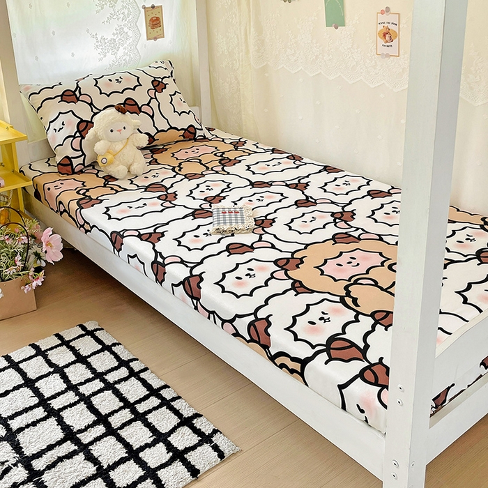 91家纺网 家纺一手货源 找家纺 花伞家居 2025新款学生床加厚磨毛印花单品单床笠单床单 咩咩家