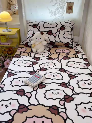 91家纺网 家纺一手货源 找家纺 花伞家居 2025新款学生床加厚磨毛印花单品单床笠单床单 咩咩家