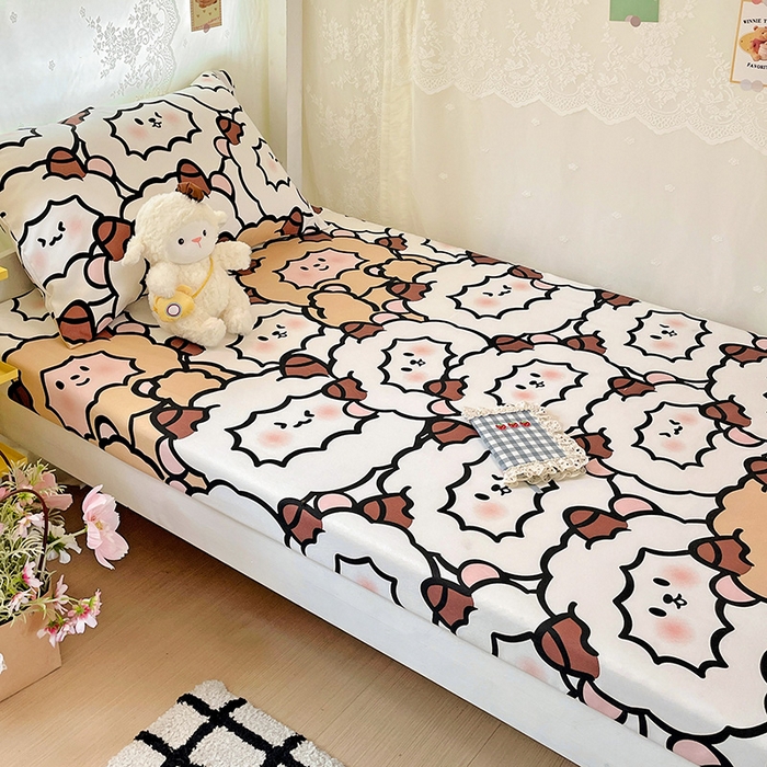 91家纺网 家纺一手货源 找家纺 花伞家居 2025新款学生床加厚磨毛印花单品单床笠单床单 咩咩家