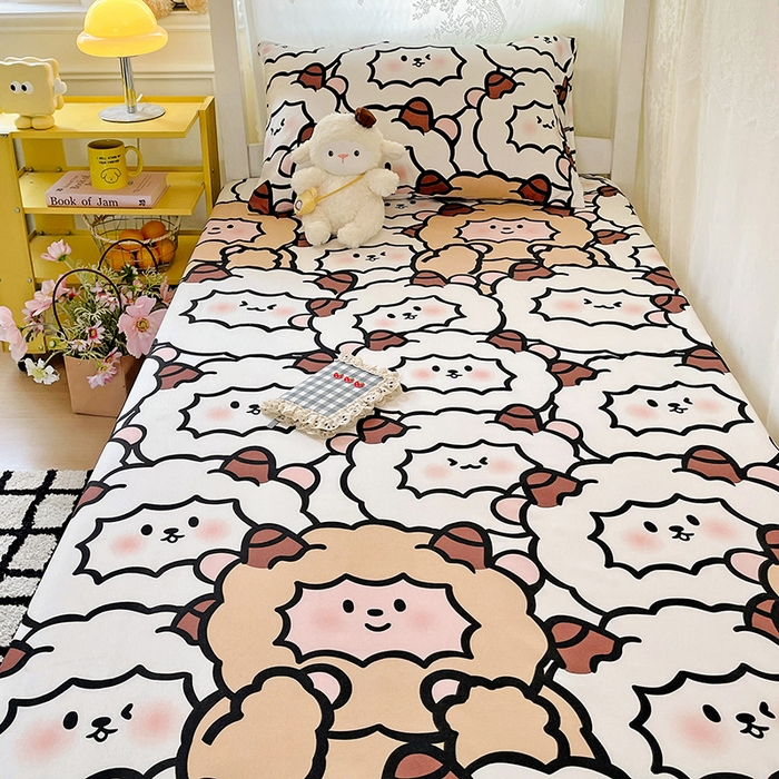 91家纺网 家纺一手货源 找家纺 花伞家居 2025新款学生床加厚磨毛印花单品单床笠单床单 咩咩家