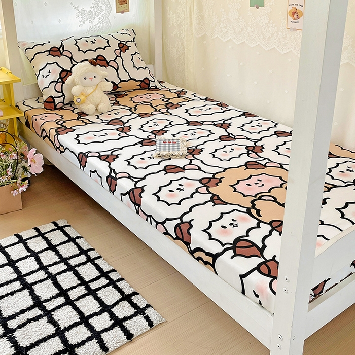 91家纺网 家纺一手货源 找家纺 花伞家居 2025新款学生床加厚磨毛印花单品单床笠单床单 咩咩家