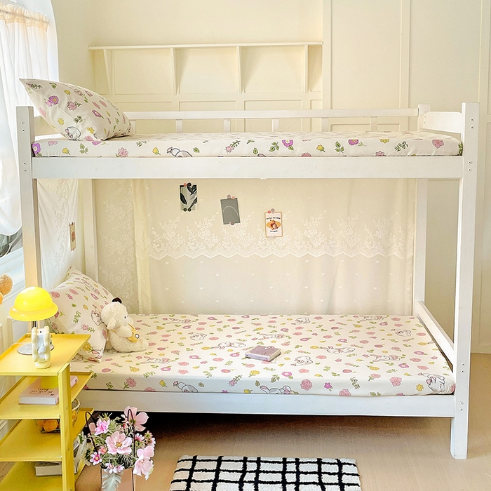 91家纺网 家纺一手货源 找家纺 花伞家居 2025新款学生床加厚磨毛印花单品单床笠单床单 撒娇小兔