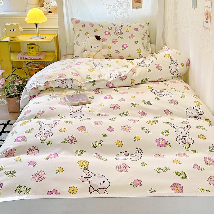 91家纺网 家纺一手货源 找家纺 花伞家居 2025新款学生床加厚磨毛印花单品单床笠单床单 撒娇小兔