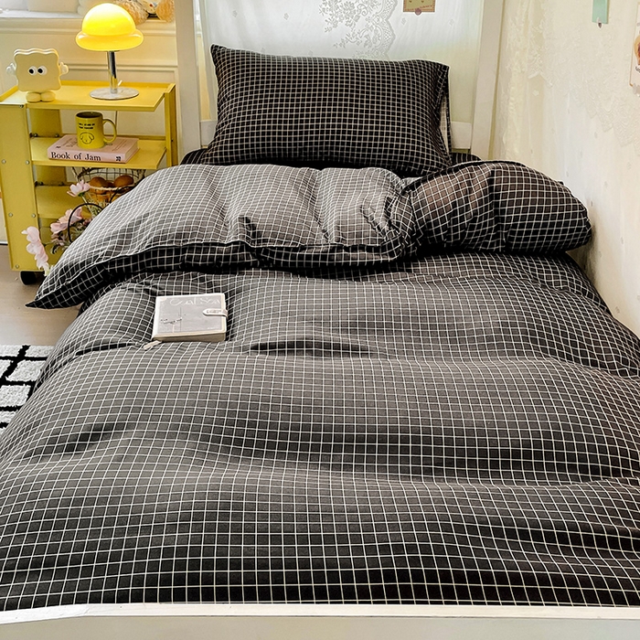 91家纺网 家纺一手货源 找家纺 花伞家居 2025新款学生床加厚磨毛印花单品单床笠单床单 小灰格