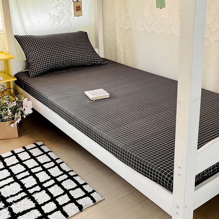 91家纺网 家纺一手货源 找家纺 花伞家居 2025新款学生床加厚磨毛印花单品单床笠单床单 小灰格