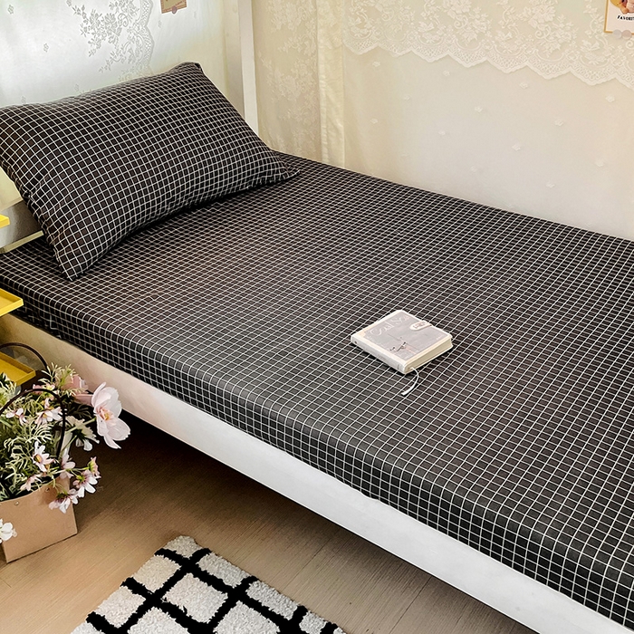 91家纺网 家纺一手货源 找家纺 花伞家居 2025新款学生床加厚磨毛印花单品单床笠单床单 小灰格