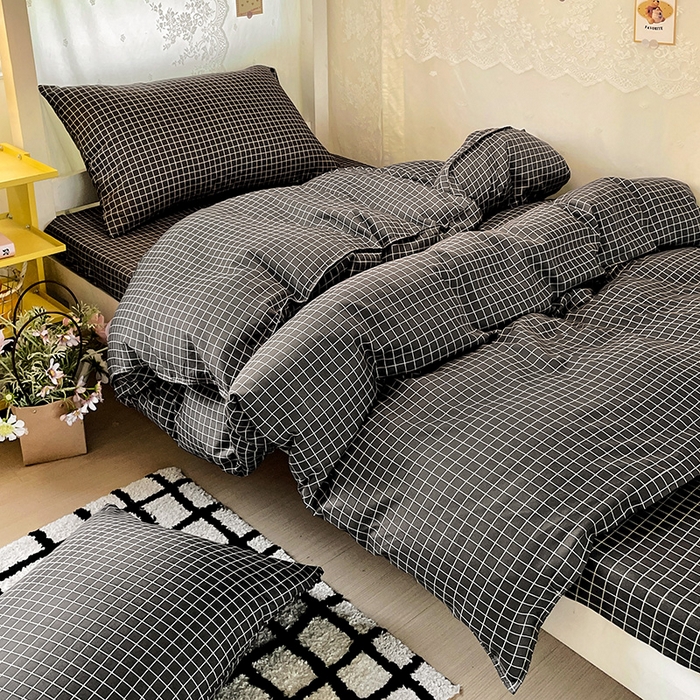 91家纺网 家纺一手货源 找家纺 花伞家居 2025新款学生床加厚磨毛印花单品单床笠单床单 小灰格