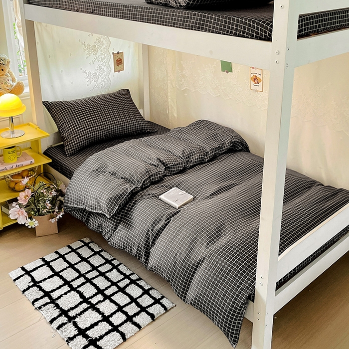 91家纺网 家纺一手货源 找家纺 花伞家居 2025新款学生床加厚磨毛印花单品单床笠单床单 小灰格