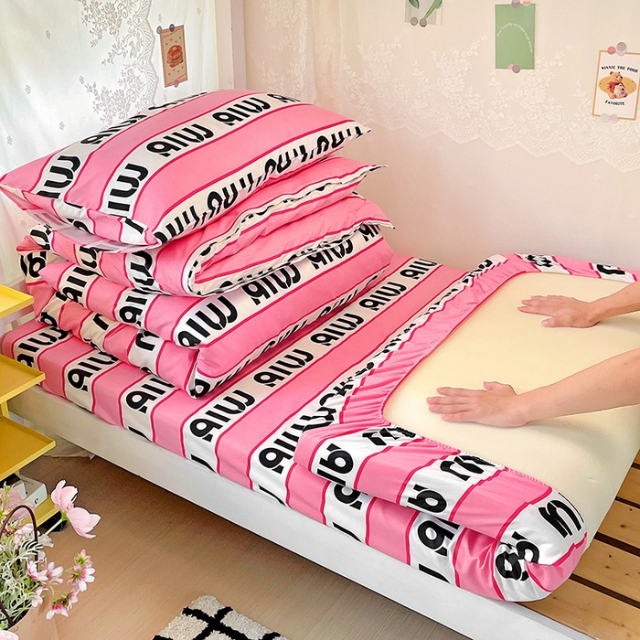 花伞家居 2025新款学生床加厚磨毛印花单品单床笠单床单 字母-粉