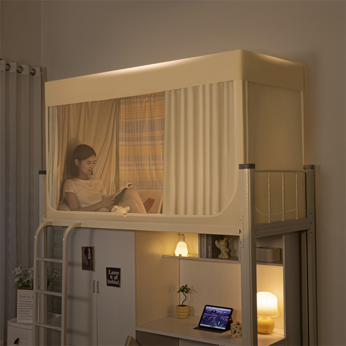 91家纺网 家纺一手货源 找家纺 飞轮海蚊帐 2025新款五面强遮光蚊帐（送风扇杆）XZ-22（送靠墙帘） 奶油黄