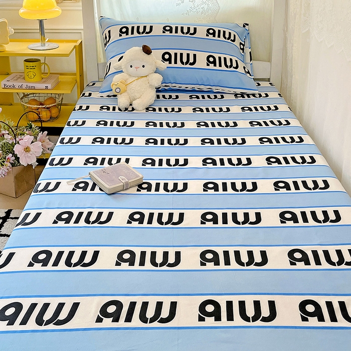 91家纺网 家纺一手货源 找家纺 花伞家居 2025新款学生床加厚磨毛印花单品单床笠单床单 字母-蓝