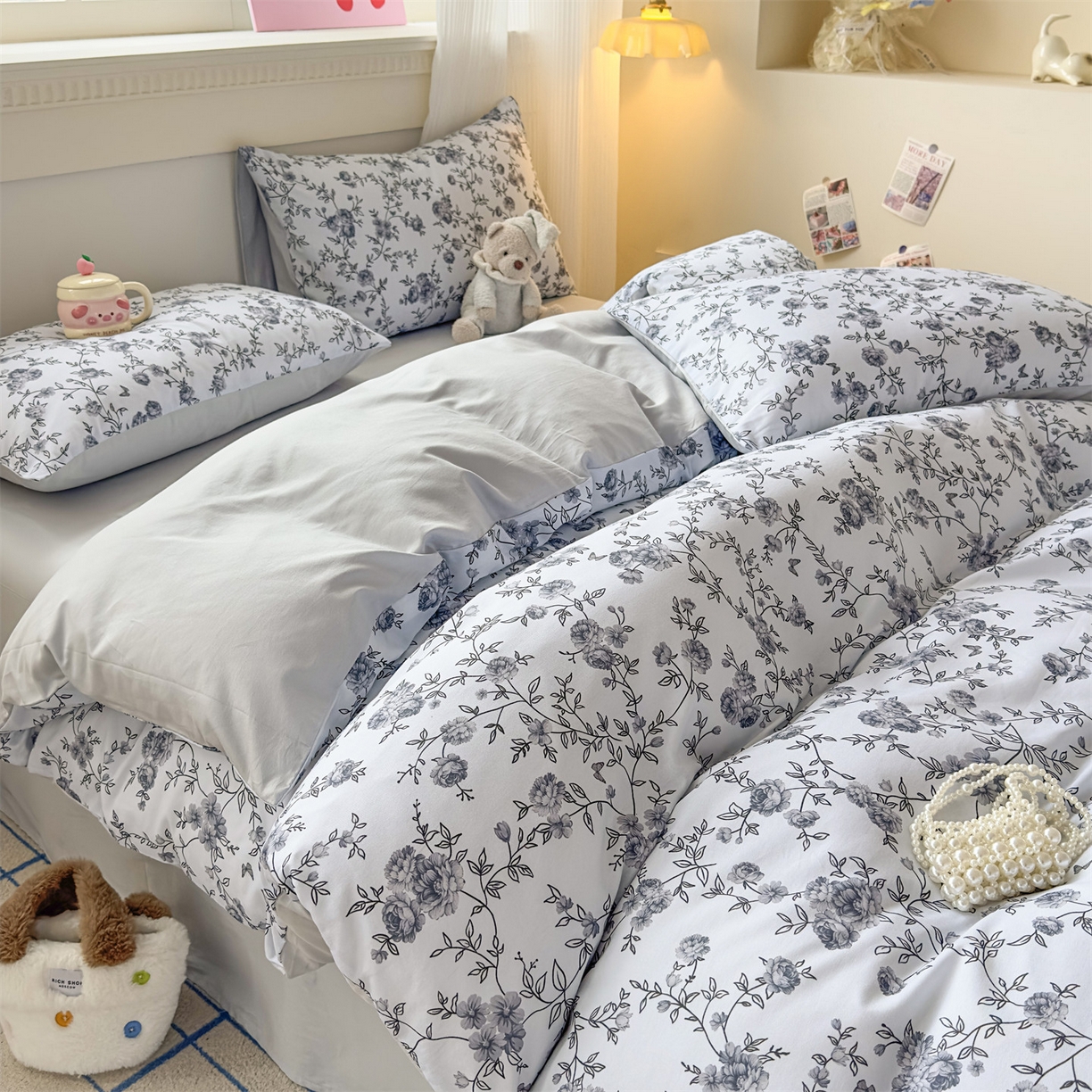 91家纺网 家纺一手货源 找家纺 恒爱家纺2025新款A类全棉印花四件套 故梦醉人