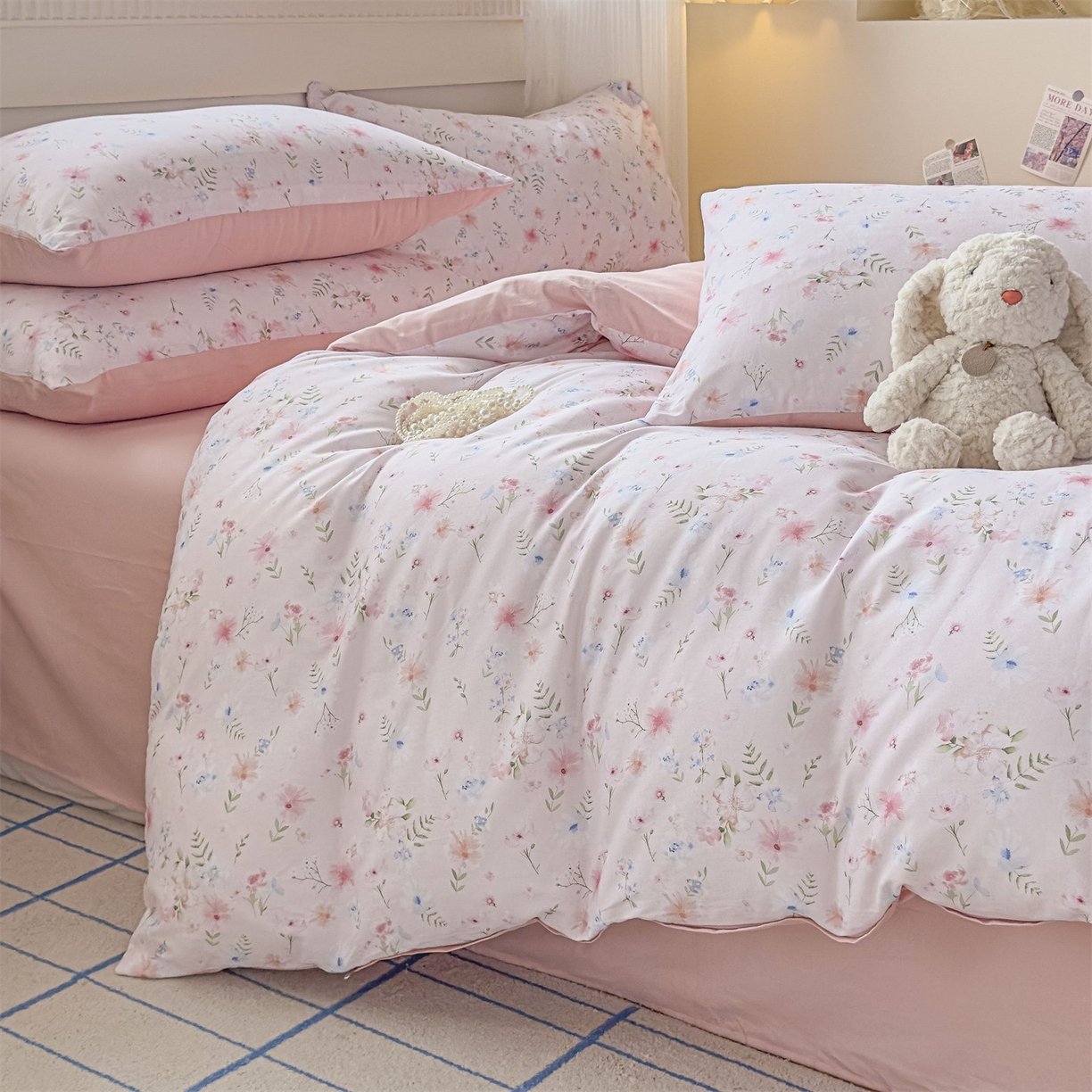 91家纺网 家纺一手货源 找家纺 恒爱家纺2025新款A类全棉印花四件套 花间醉心