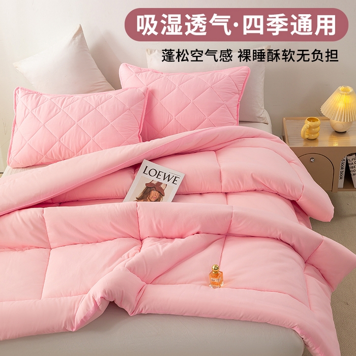 91家纺网 家纺一手货源 找家纺 憨豆家纺 2026新款磨毛四季被春秋被丝棉加厚冬被学生宿舍被子酒店宾馆跨境被芯 可爱粉