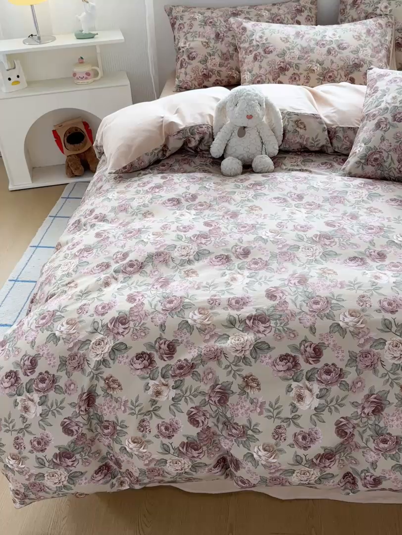 91家纺网 家纺一手货源 找家纺 恒爱家纺2025新款A类全棉印花四件套 暖梦旧歌