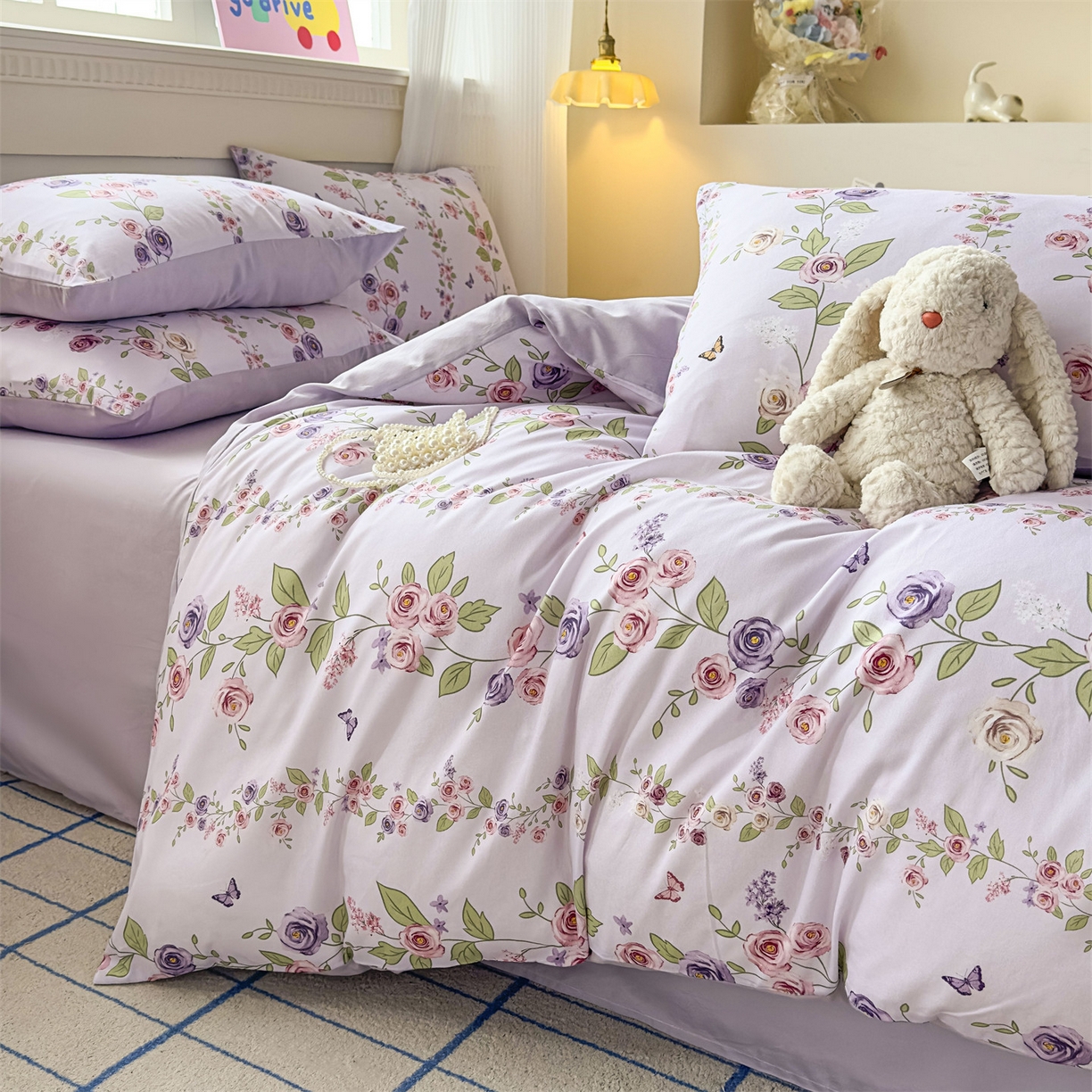 91家纺网 家纺一手货源 找家纺 恒爱家纺2025新款A类全棉印花四件套 意眠