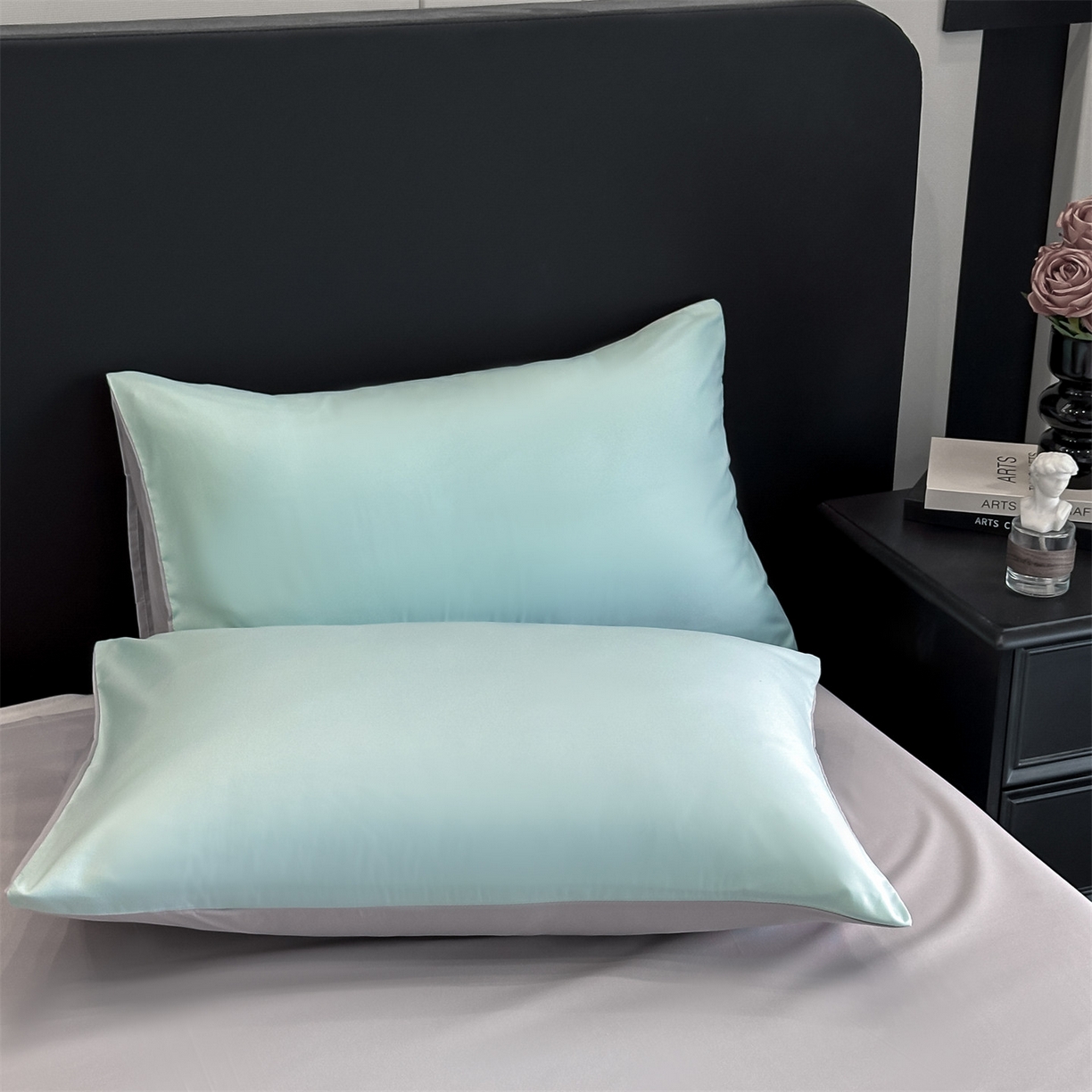 91家纺网 家纺一手货源 找家纺 笙意家纺 2025新款亲肤水洗棉刺绣满绣四件套 蝴蝶结-繁星兰+山灰