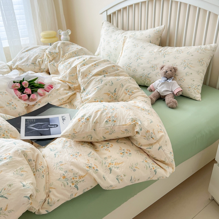 91家纺网 家纺一手货源 找家纺 贝扬思家纺 2025新款糯叽叽水洗棉简单款四件套 飘零