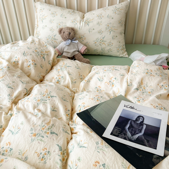 91家纺网 家纺一手货源 找家纺 贝扬思家纺 2025新款糯叽叽水洗棉简单款四件套 飘零