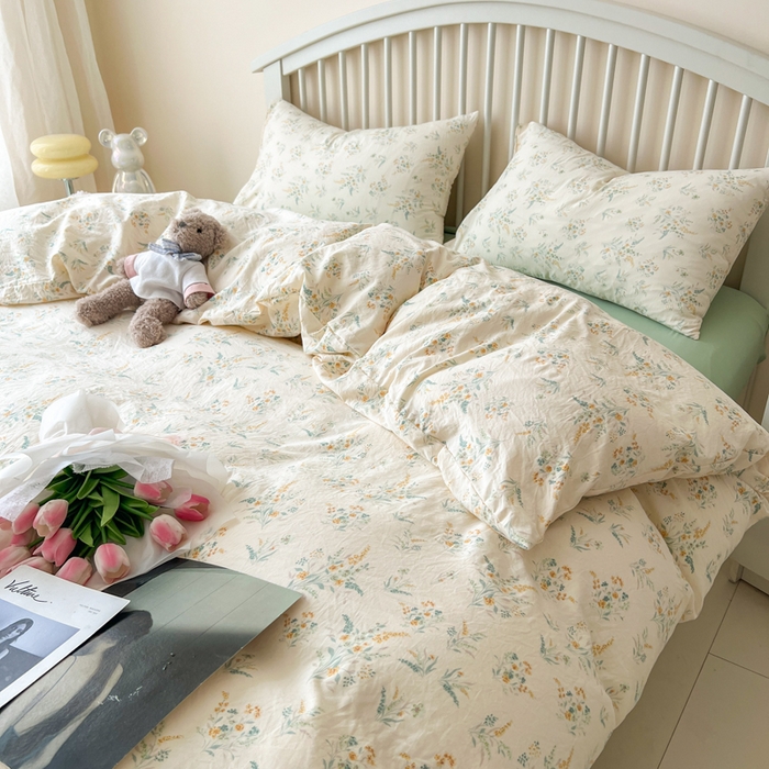 91家纺网 家纺一手货源 找家纺 贝扬思家纺 2025新款糯叽叽水洗棉简单款四件套 飘零