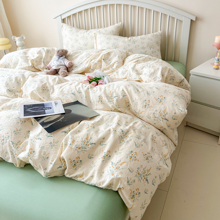 91家纺网 家纺一手货源 找家纺 贝扬思家纺 2025新款糯叽叽水洗棉简单款四件套 飘零