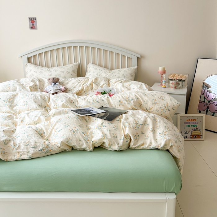 91家纺网 家纺一手货源 找家纺 贝扬思家纺 2025新款糯叽叽水洗棉简单款四件套 飘零