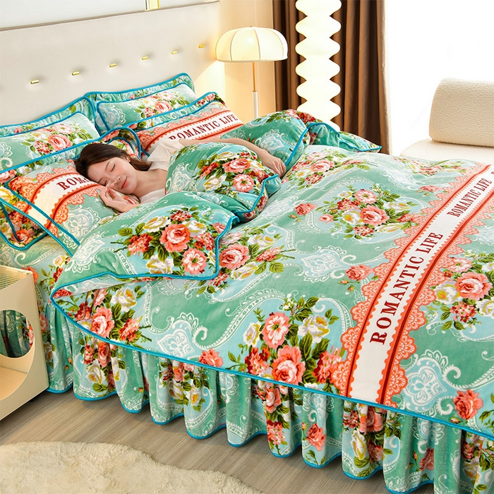 91家纺网 家纺一手货源 找家纺 缘莉娜家纺 2025高克重8斤牛奶绒四件套金貂绒法莱绒加厚保暖直播电商爆款 幸福花间