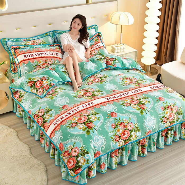 91家纺网 家纺一手货源 找家纺 缘莉娜家纺 2025高克重8斤牛奶绒四件套金貂绒法莱绒加厚保暖直播电商爆款 幸福花间