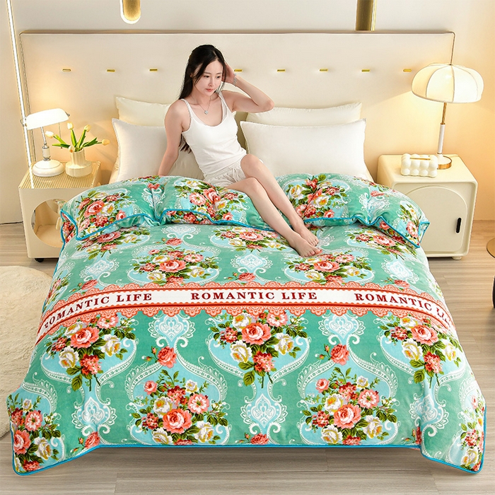 91家纺网 家纺一手货源 找家纺 缘莉娜家纺 2025高克重8斤牛奶绒四件套金貂绒法莱绒加厚保暖直播电商爆款 幸福花间