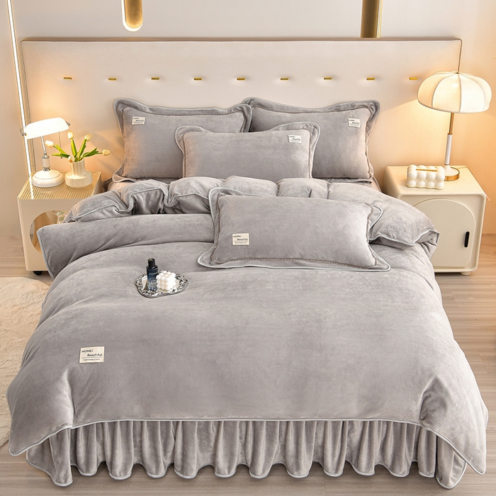 91家纺网 家纺一手货源 找家纺 缘莉娜家纺 2025高克重8斤牛奶绒四件套金貂绒法莱绒加厚保暖直播电商爆款 灰色