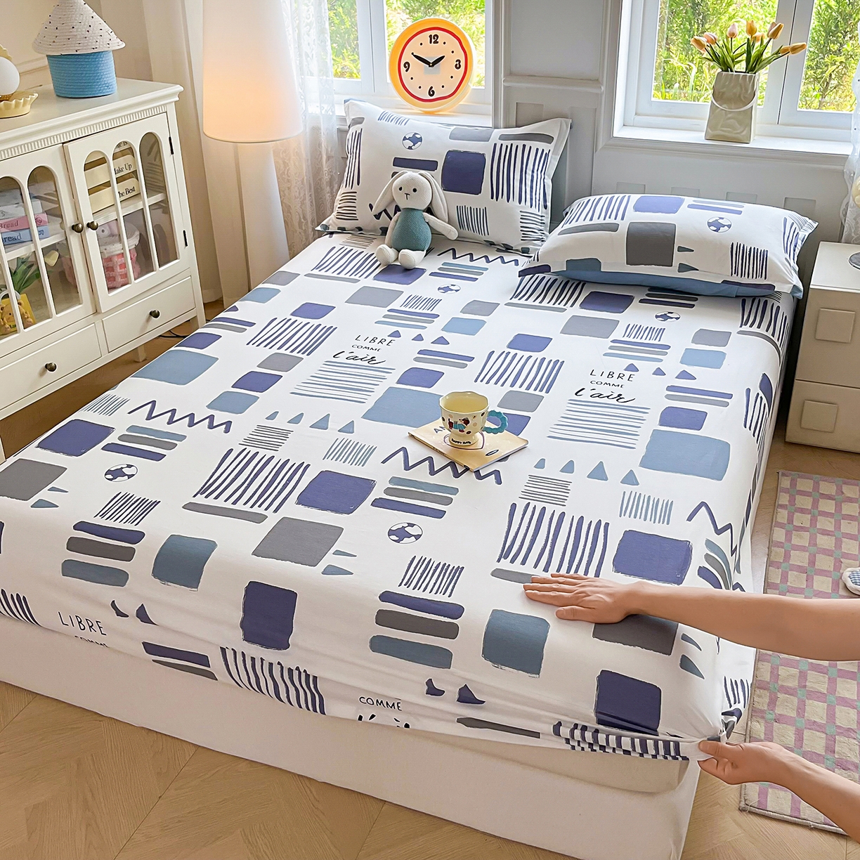 91家纺网 家纺一手货源 找家纺 禧安居 2025新款高支高密活性印染全棉印花四件套全棉四件套三件套被套（支持定制尺寸） 海盐薄荷