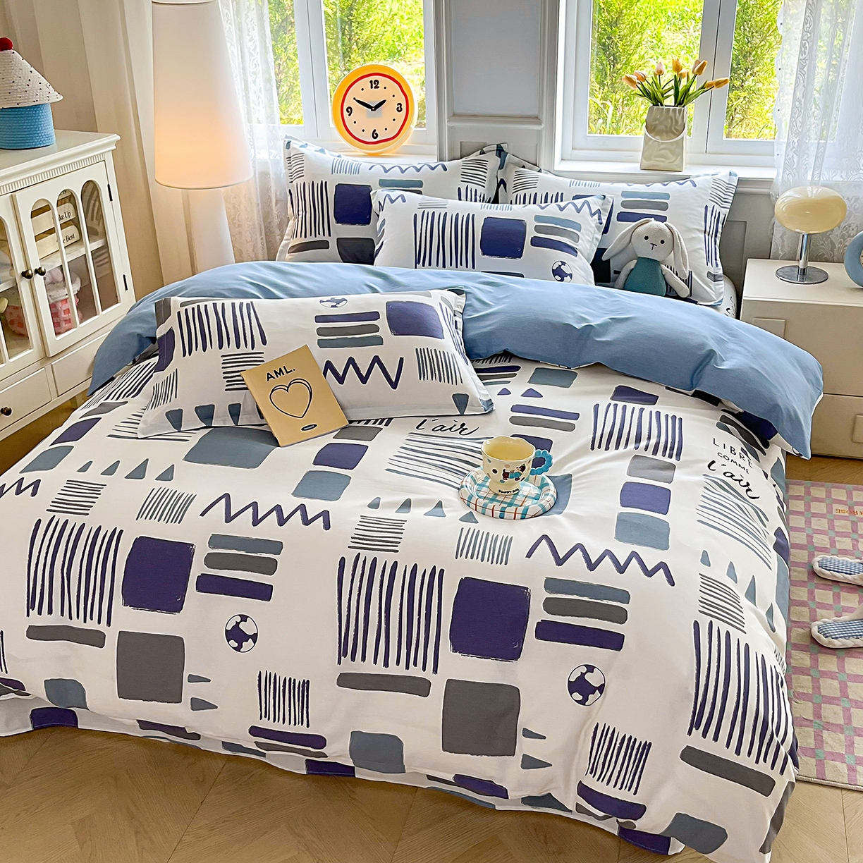 91家纺网 家纺一手货源 找家纺 禧安居 2025新款高支高密活性印染全棉印花四件套全棉四件套三件套被套（支持定制尺寸） 海盐薄荷