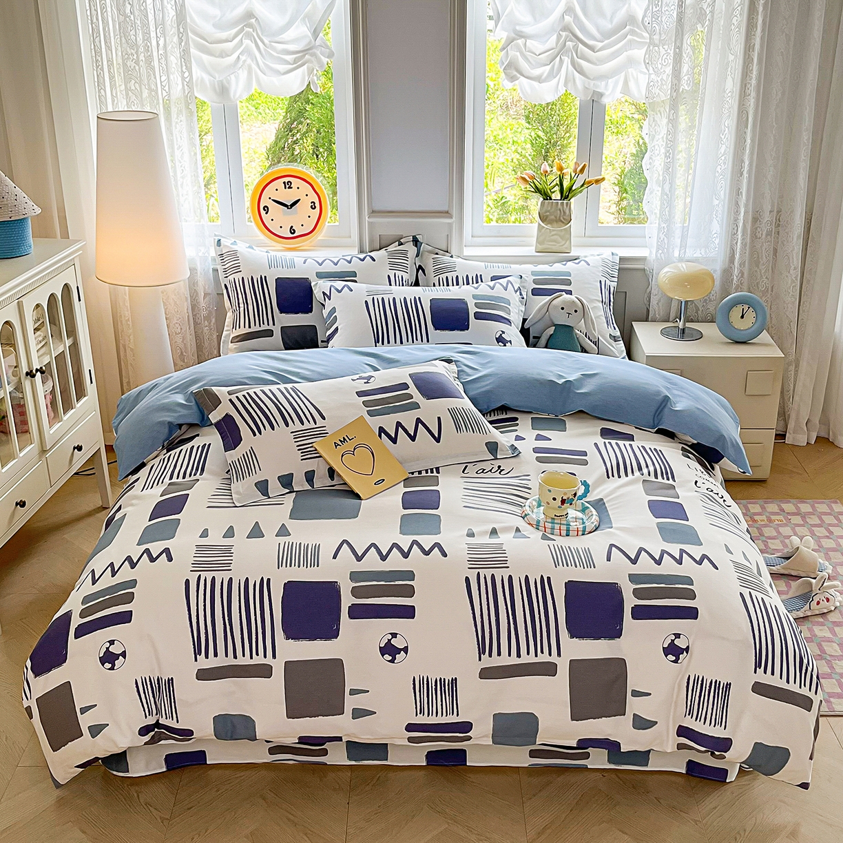 91家纺网 家纺一手货源 找家纺 禧安居 2025新款高支高密活性印染全棉印花四件套全棉四件套三件套被套（支持定制尺寸） 海盐薄荷