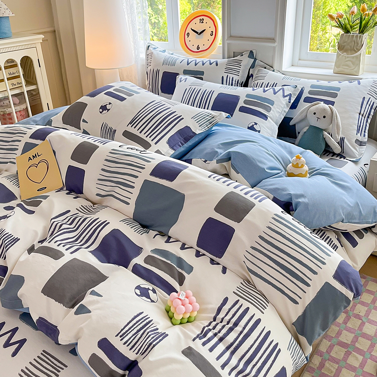 91家纺网 家纺一手货源 找家纺 禧安居 2025新款高支高密活性印染全棉印花四件套全棉四件套三件套被套（支持定制尺寸） 海盐薄荷