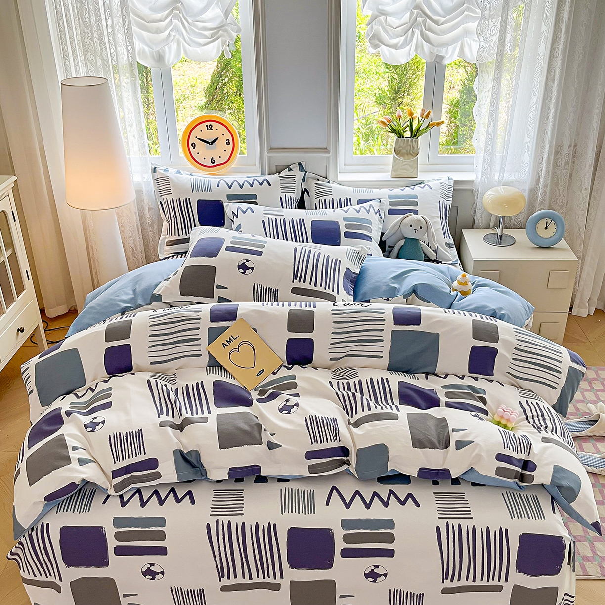 91家纺网 家纺一手货源 找家纺 禧安居 2025新款高支高密活性印染全棉印花四件套全棉四件套三件套被套（支持定制尺寸） 海盐薄荷