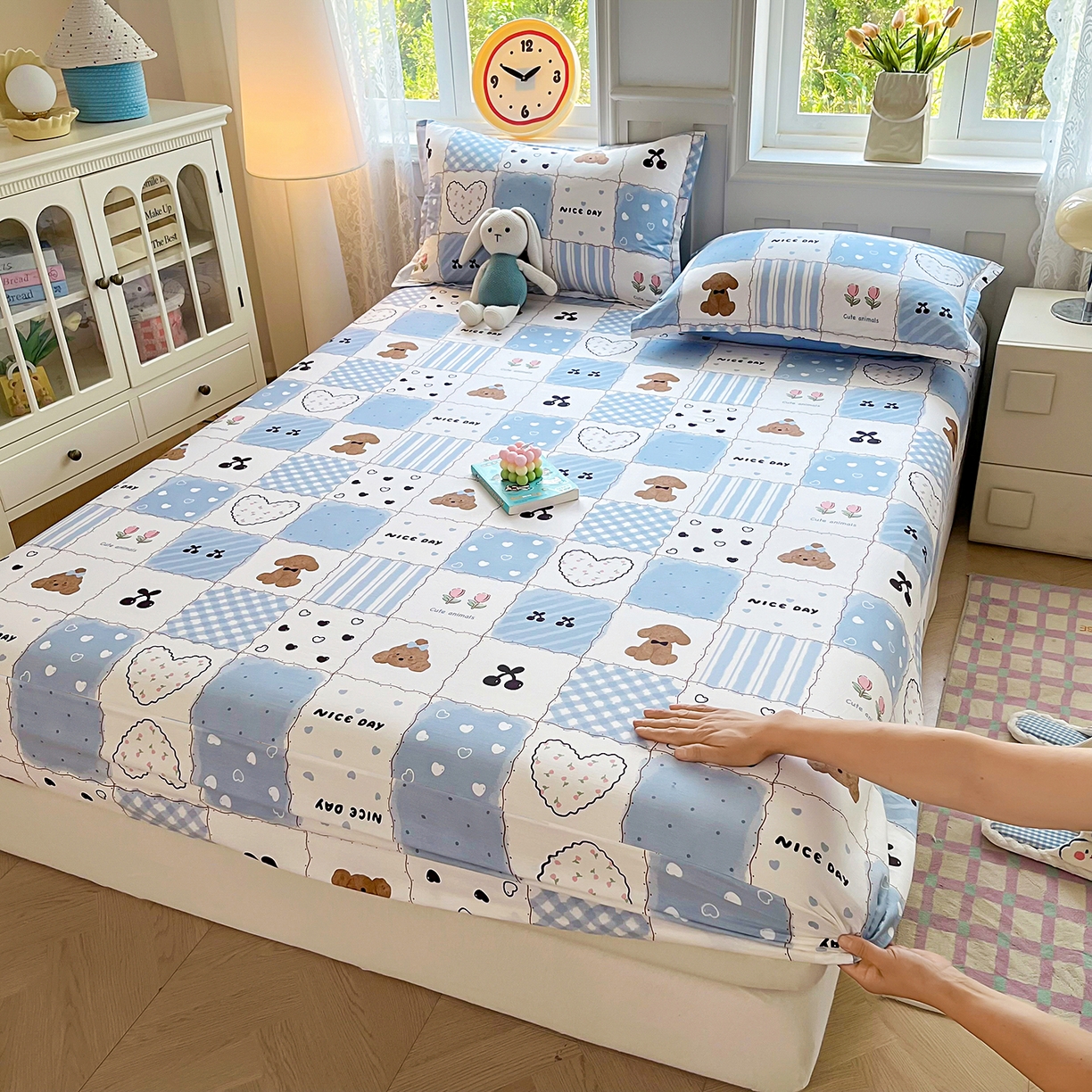 91家纺网 家纺一手货源 找家纺 禧安居 2025新款高支高密活性印染全棉印花四件套全棉四件套三件套被套（支持定制尺寸） 兰黛小熊