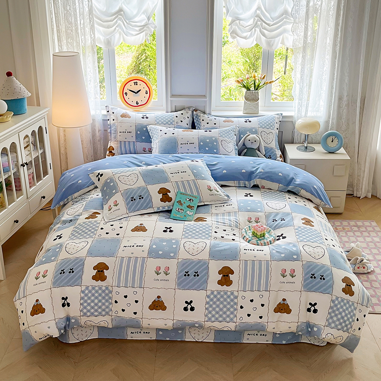 91家纺网 家纺一手货源 找家纺 禧安居 2025新款高支高密活性印染全棉印花四件套全棉四件套三件套被套（支持定制尺寸） 兰黛小熊