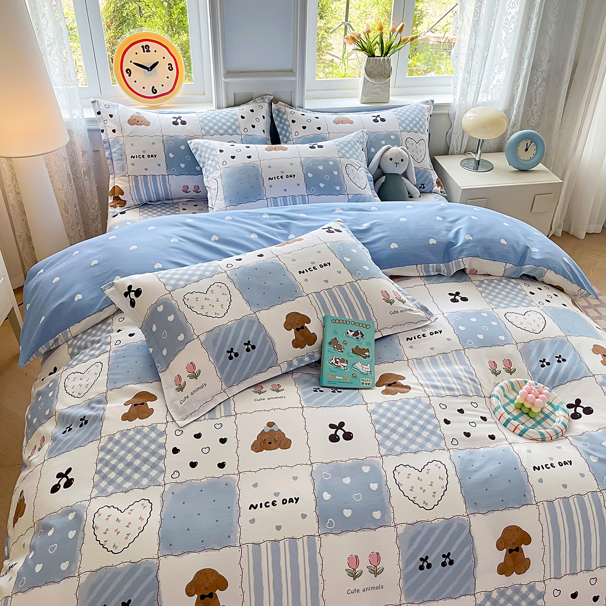 91家纺网 家纺一手货源 找家纺 禧安居 2025新款高支高密活性印染全棉印花四件套全棉四件套三件套被套（支持定制尺寸） 兰黛小熊