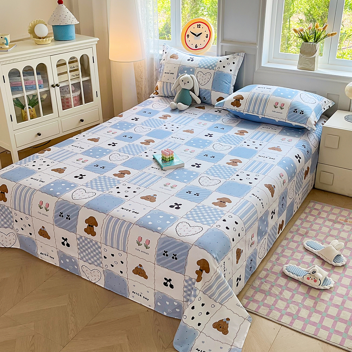 91家纺网 家纺一手货源 找家纺 禧安居 2025新款高支高密活性印染全棉印花四件套全棉四件套三件套被套（支持定制尺寸） 兰黛小熊