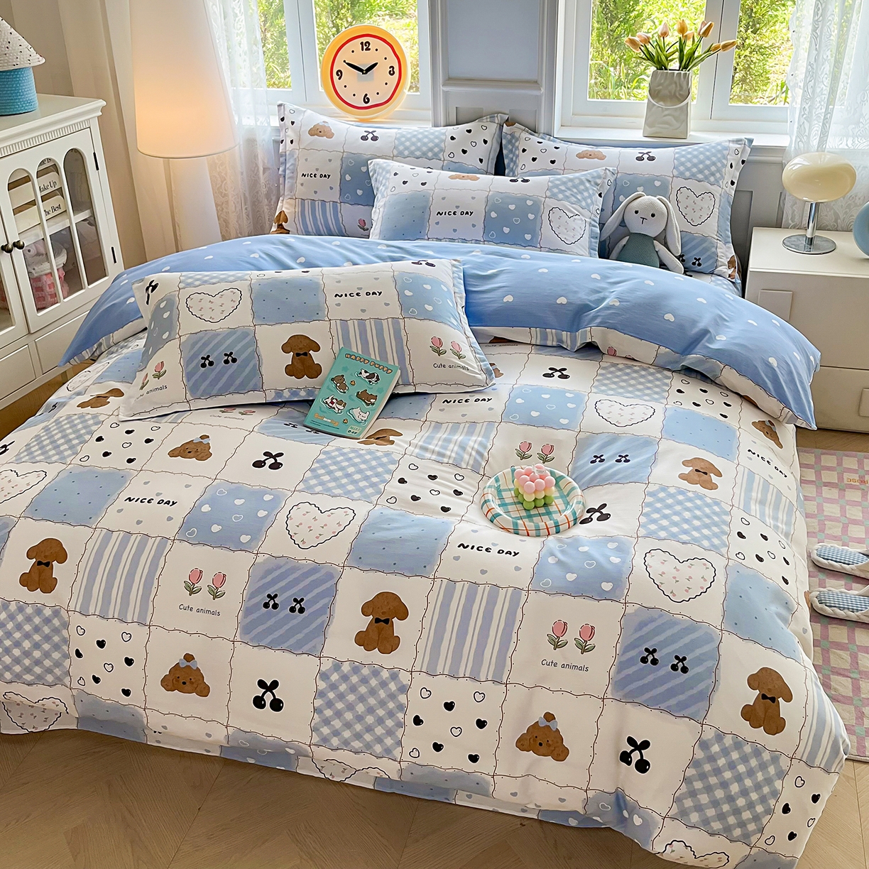 91家纺网 家纺一手货源 找家纺 禧安居 2025新款高支高密活性印染全棉印花四件套全棉四件套三件套被套（支持定制尺寸） 兰黛小熊