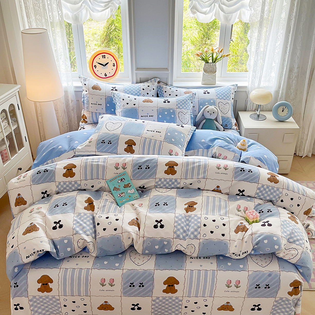 91家纺网 家纺一手货源 找家纺 禧安居 2025新款高支高密活性印染全棉印花四件套全棉四件套三件套被套（支持定制尺寸） 兰黛小熊