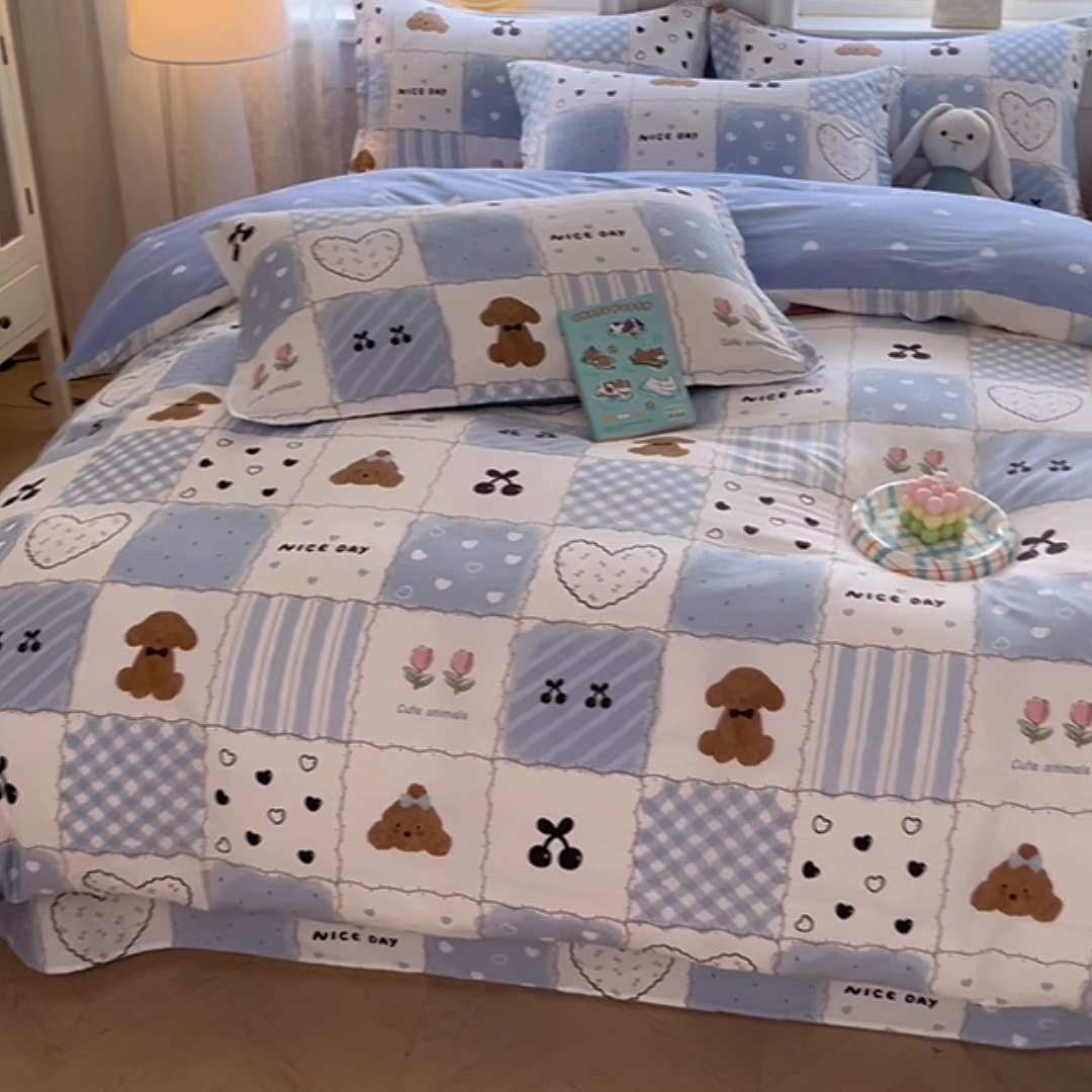 91家纺网 家纺一手货源 找家纺 禧安居 2025新款高支高密活性印染全棉印花四件套全棉四件套三件套被套（支持定制尺寸） 兰黛小熊