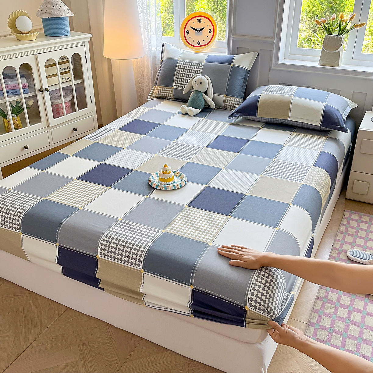 91家纺网 家纺一手货源 找家纺 禧安居 2025新款高支高密活性印染全棉印花四件套全棉四件套三件套被套（支持定制尺寸） 蓝色垦丁