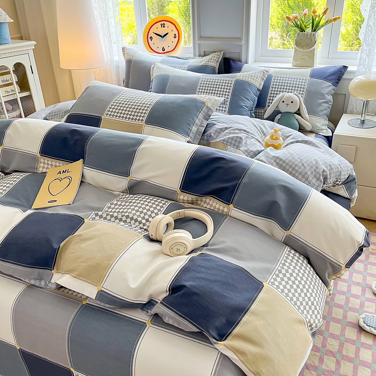 91家纺网 家纺一手货源 找家纺 禧安居 2025新款高支高密活性印染全棉印花四件套全棉四件套三件套被套（支持定制尺寸） 蓝色垦丁